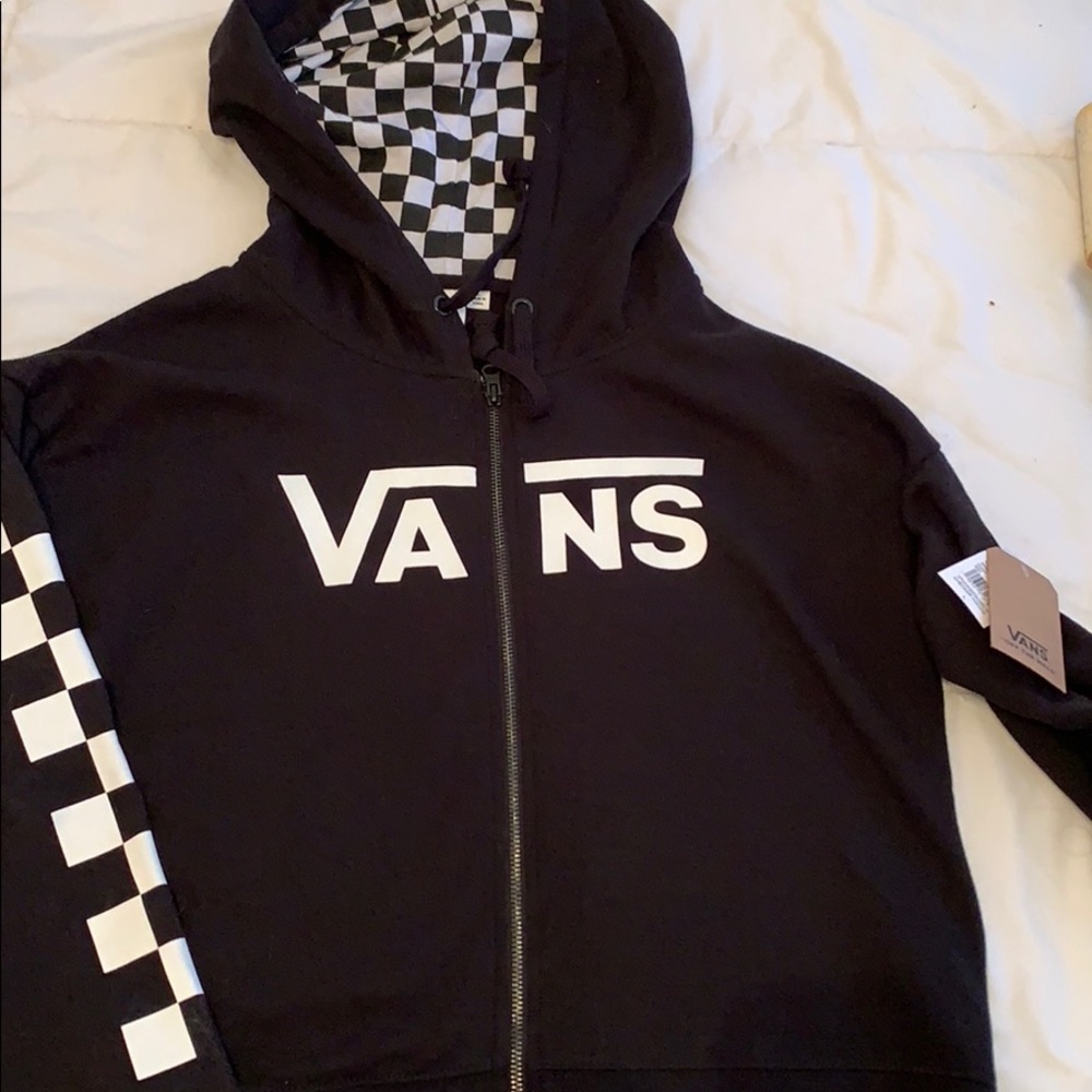 Black checkered zip up sweater
